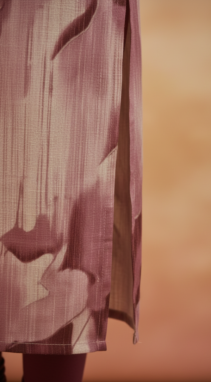 🌸 ABSTRACT PRINT COTTON KURTA — ROSEWOOD