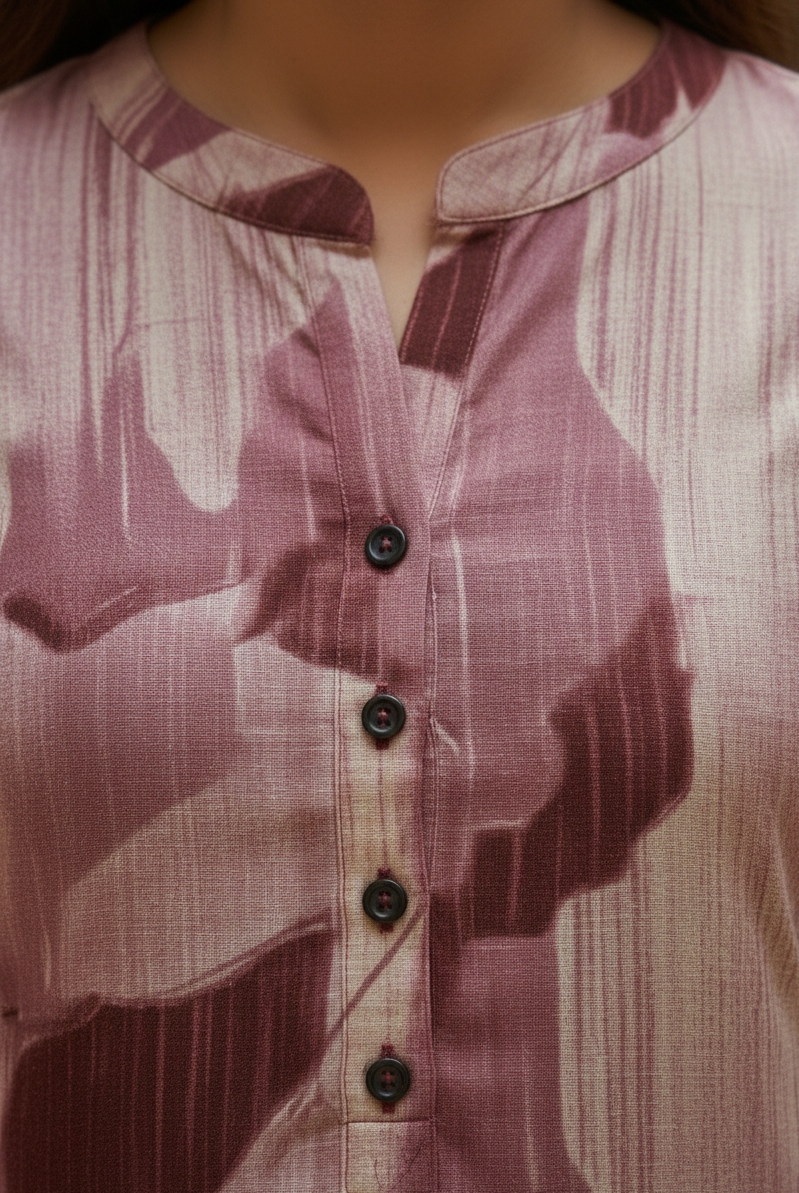 🌸 ABSTRACT PRINT COTTON KURTA — ROSEWOOD