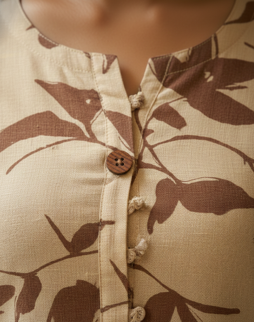 🤎EARTHY BROWN PRINTED COTTON KURTA SET